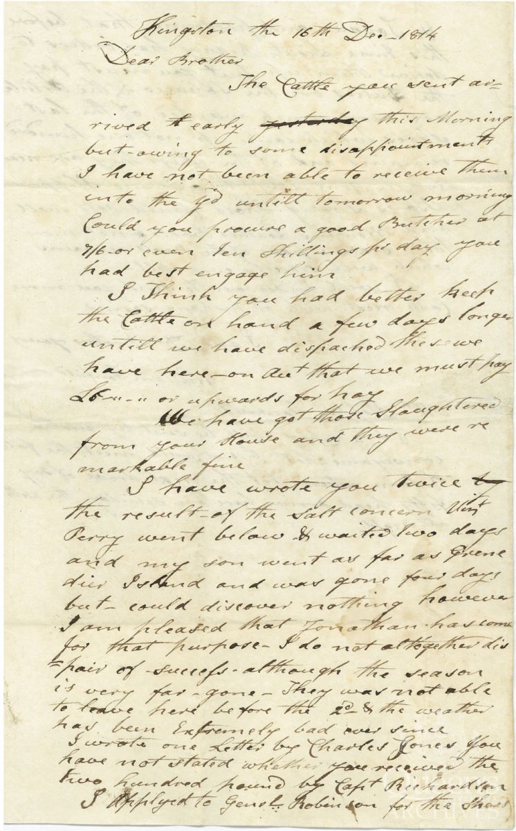 Letter from William Fairfield to Stephen Fairfield, 16 December 1814, Page 1 (Fairfield family fonds, 2193b-1-6)