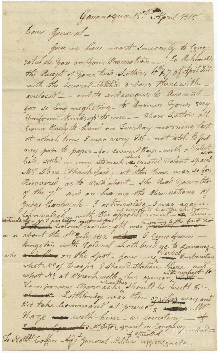 Nathaniel Coffin to Joel Stone, 7 April 1815, Page 1 (Joel Stone fonds, 3077)