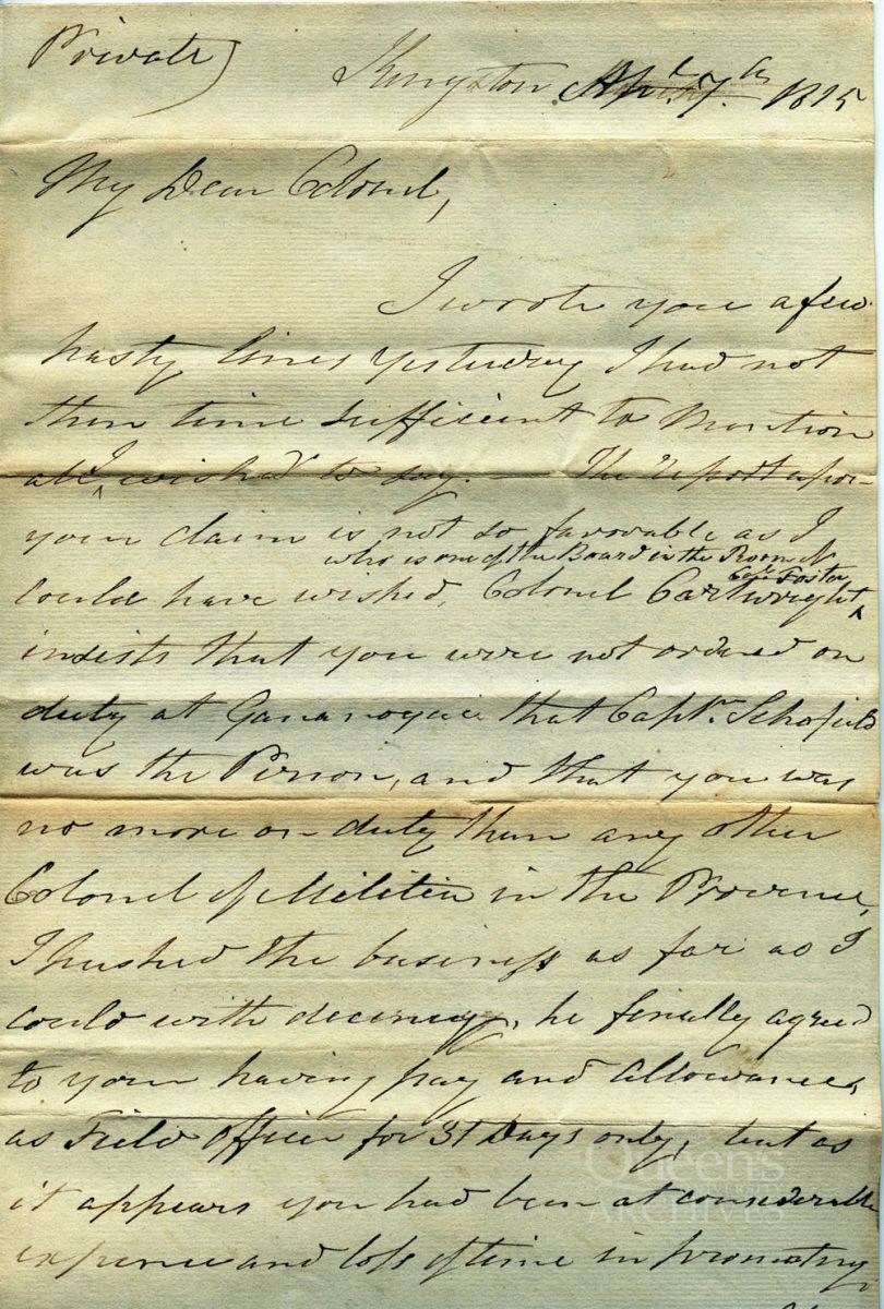 Nathaniel Coffin to Joel Stone, 7 April 1815, Page 1 (Joel Stone fonds, 3077)