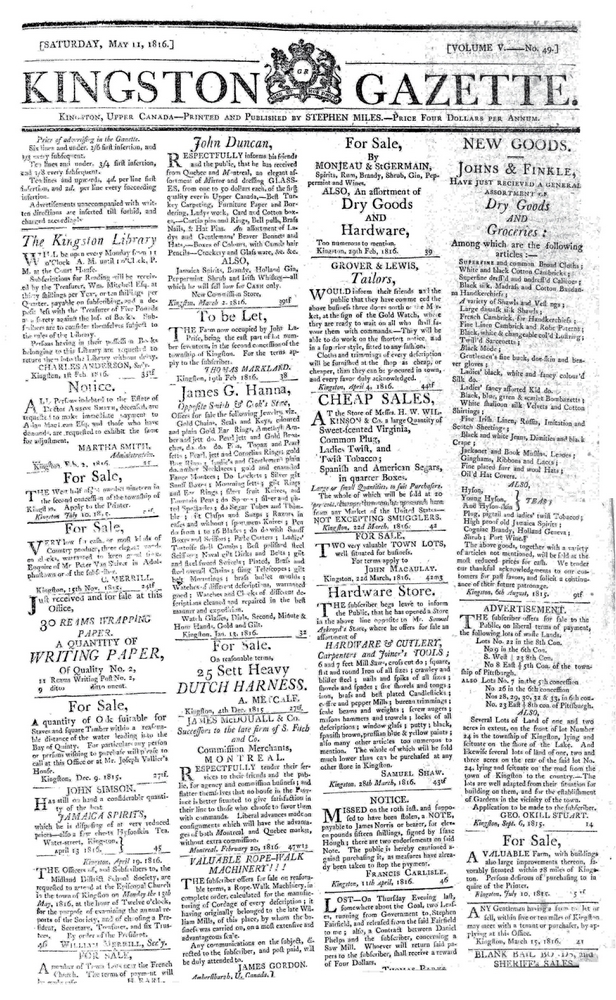 Kingston Gazette (11 May 1816) - Page 1