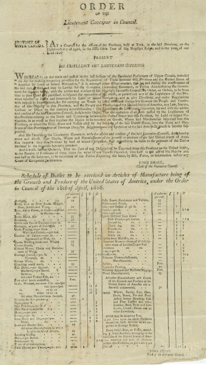 Schedule of Duties, 18 April 1816 (Joel Stone fonds, 2077-4)