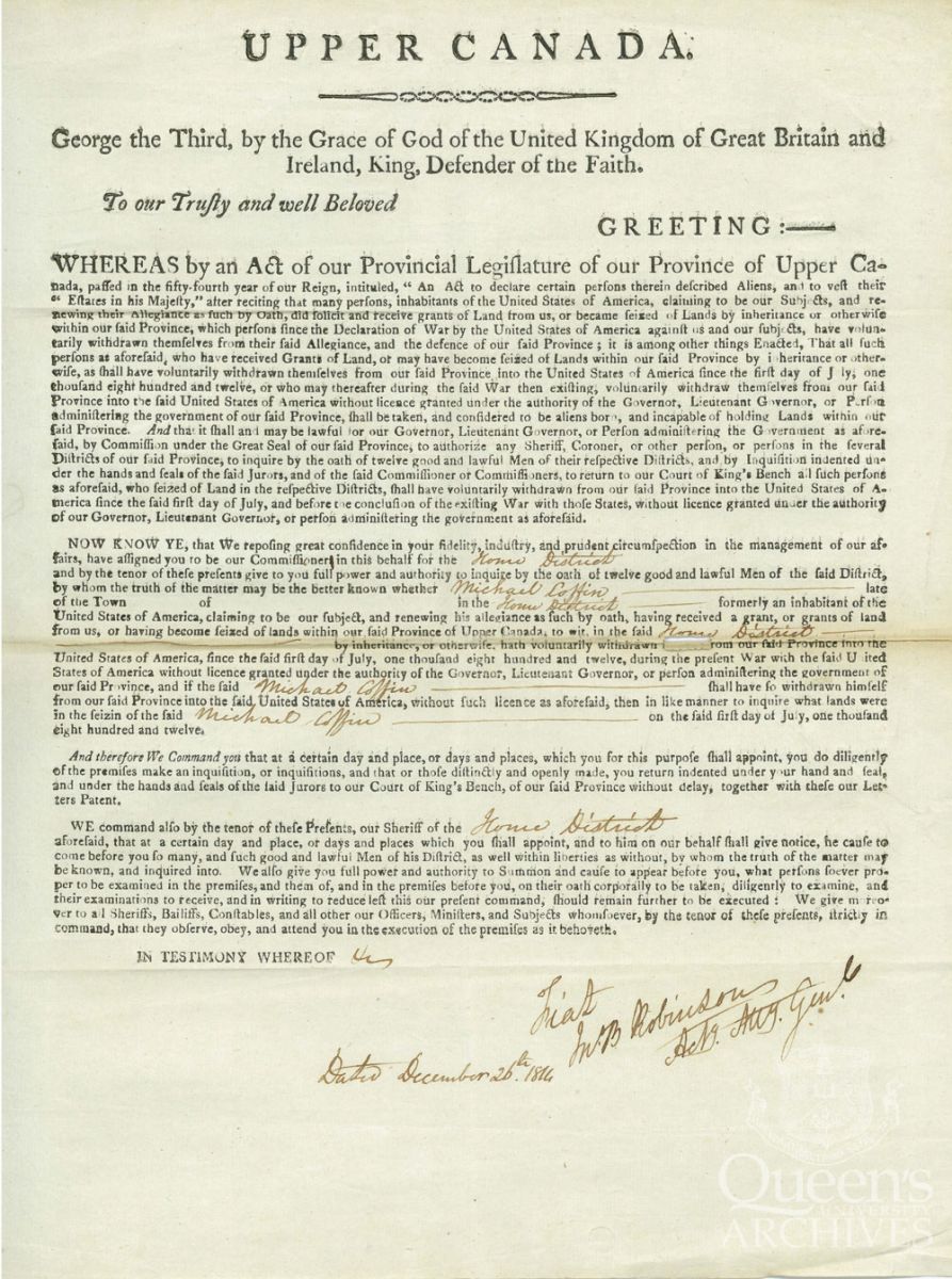 Seizure of deserted estate, 26 December 1816 (Upper Canada land transactions collection, 2266-2-7)
