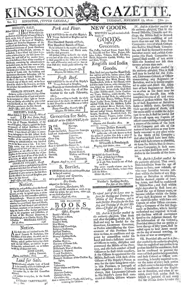 Kingston Gazette (17 November 1812) - Page 1