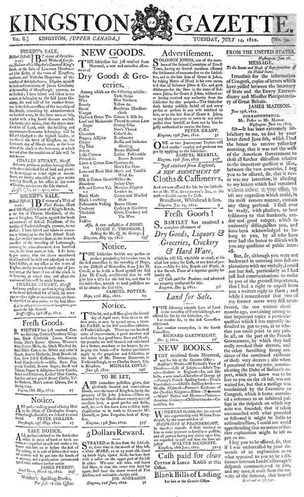 Kingston Gazette (14 July 1812) - Page 1