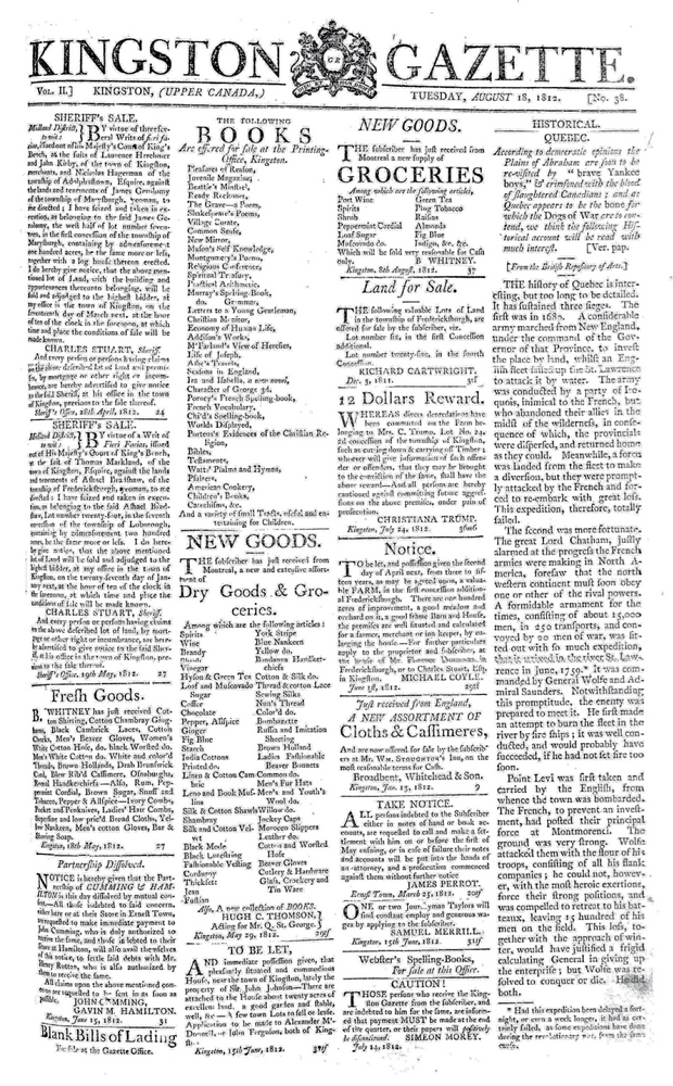 Kingston Gazette (18 August 1812) - Page 1