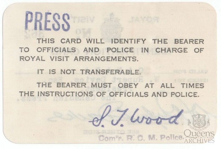 Royal visit identification card - Back