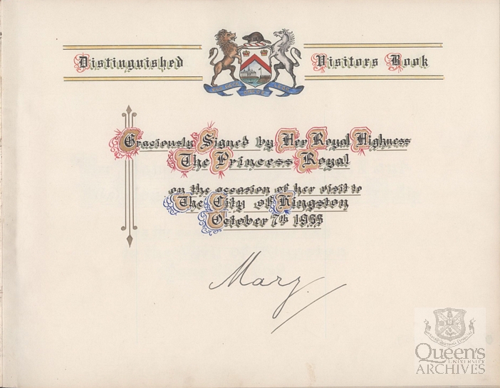 Distinguished Visitors Book of the Corporation of the City of Kingston, 1955