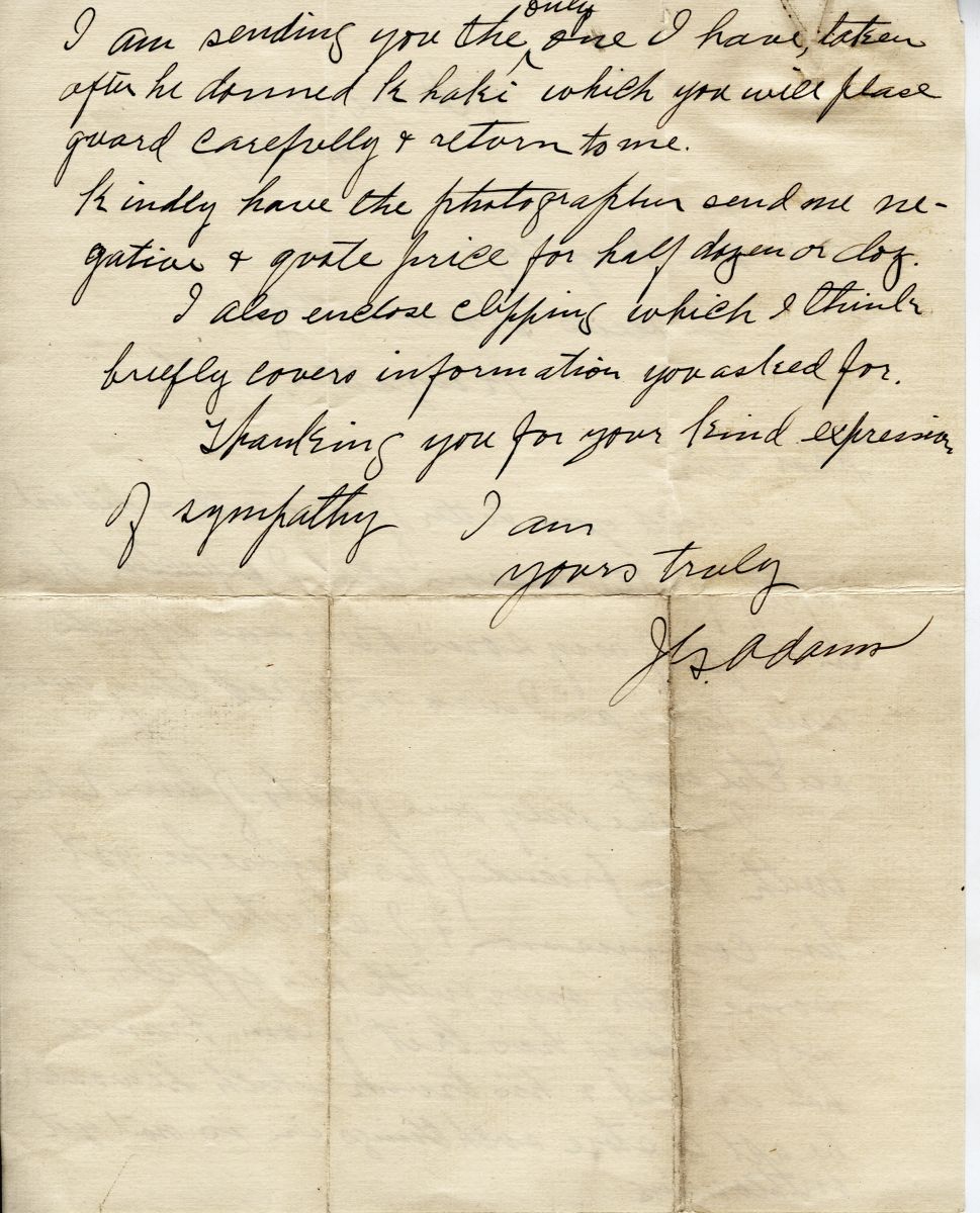 "Letter by J.G. Adams, 27th January 1919, Part 2"
