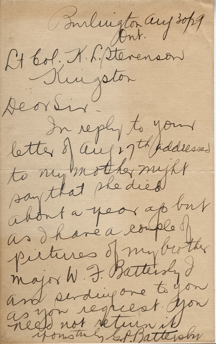 Letter from G.P. Batetrsby to Lt. Col. K.L. Stevenson