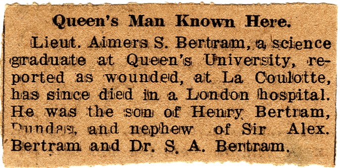 News Clipping Reporting Death of Bertram