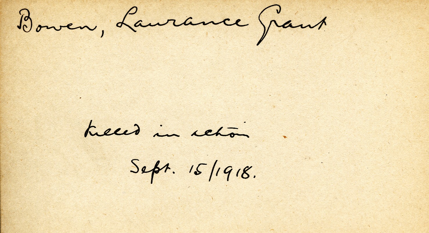 Card Describing Death of Bowen, 15th September 1918