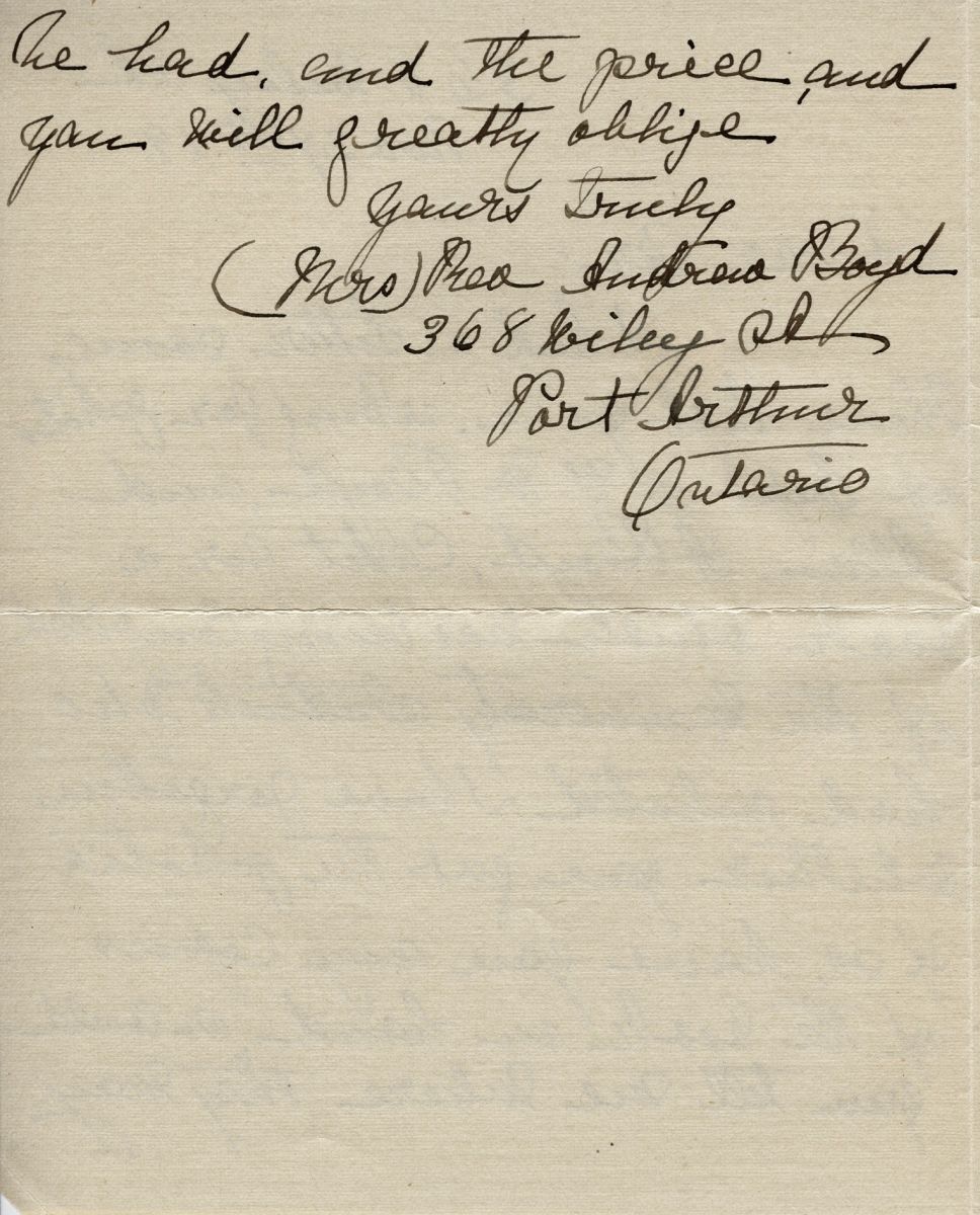 Letter from Mrs. Theo Andrew Boyd to Queens University, 27th November 1919, Page 2