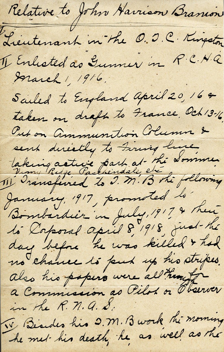 Letter from Mrs. David Branion, Page 1