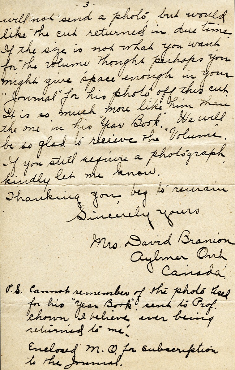 Letter from Mrs. David Branion, Page 3