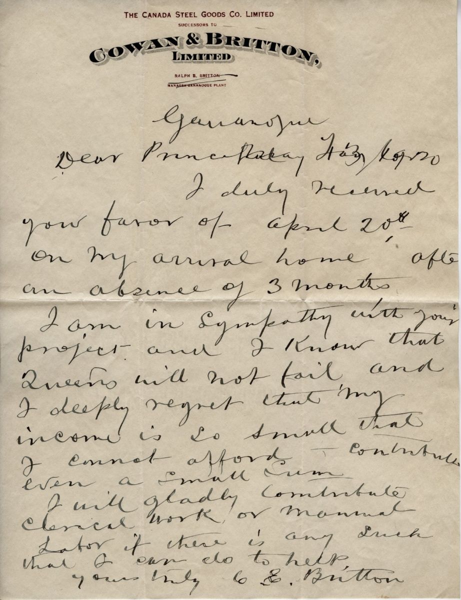 Letter from C.E. Britton
