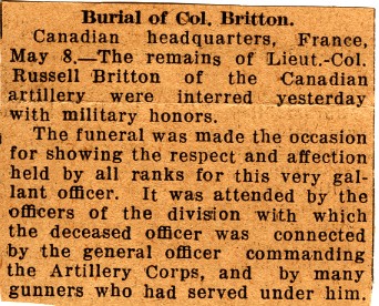 News Clipping Reporting Burial of Britton