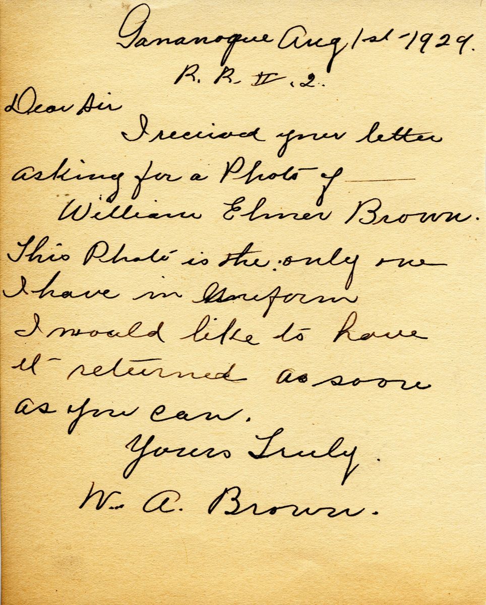 Letter from W.A. Brown, 1st August 1929