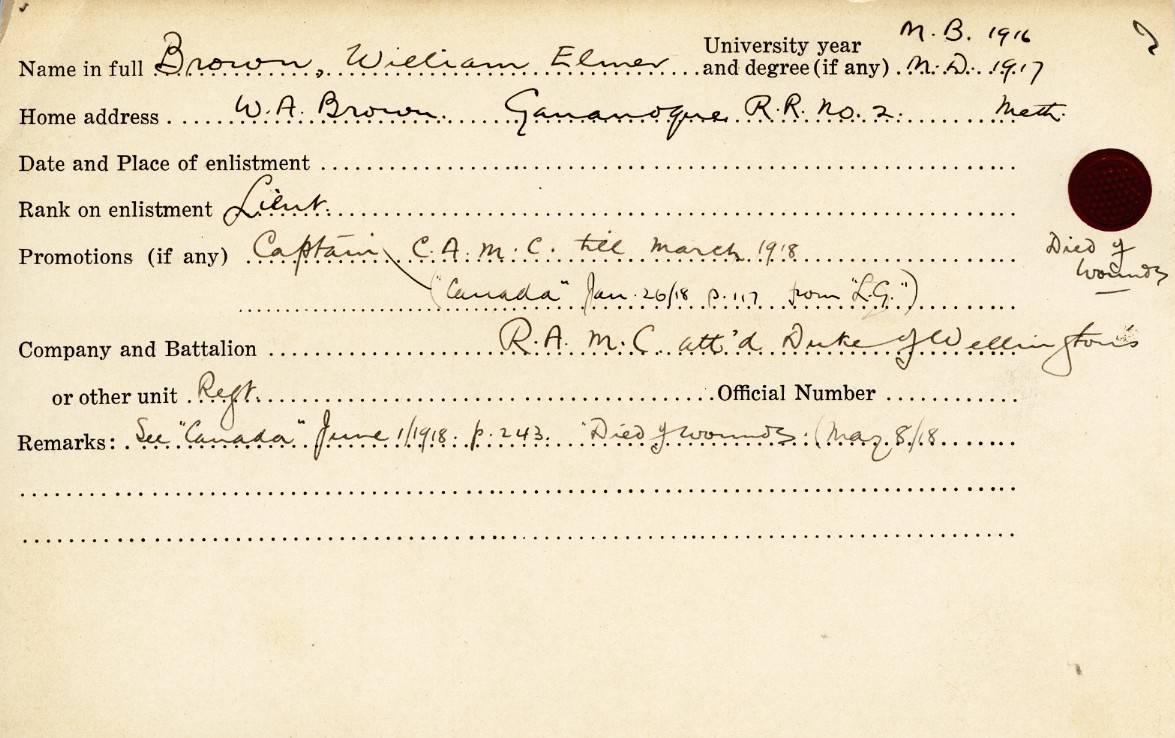 University Military Service Record of Brown