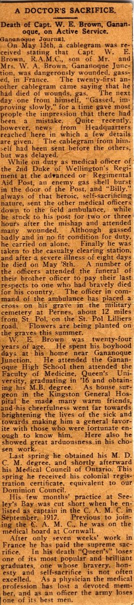 News Clipping Reporting Death of Brown