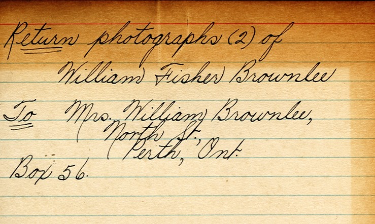Photograph Return Address Card of Brownlee