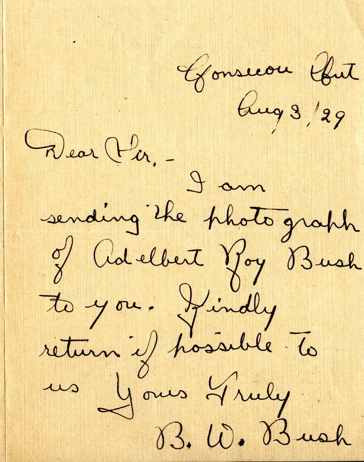 Letter from B.W Bush, 3rd August 1929