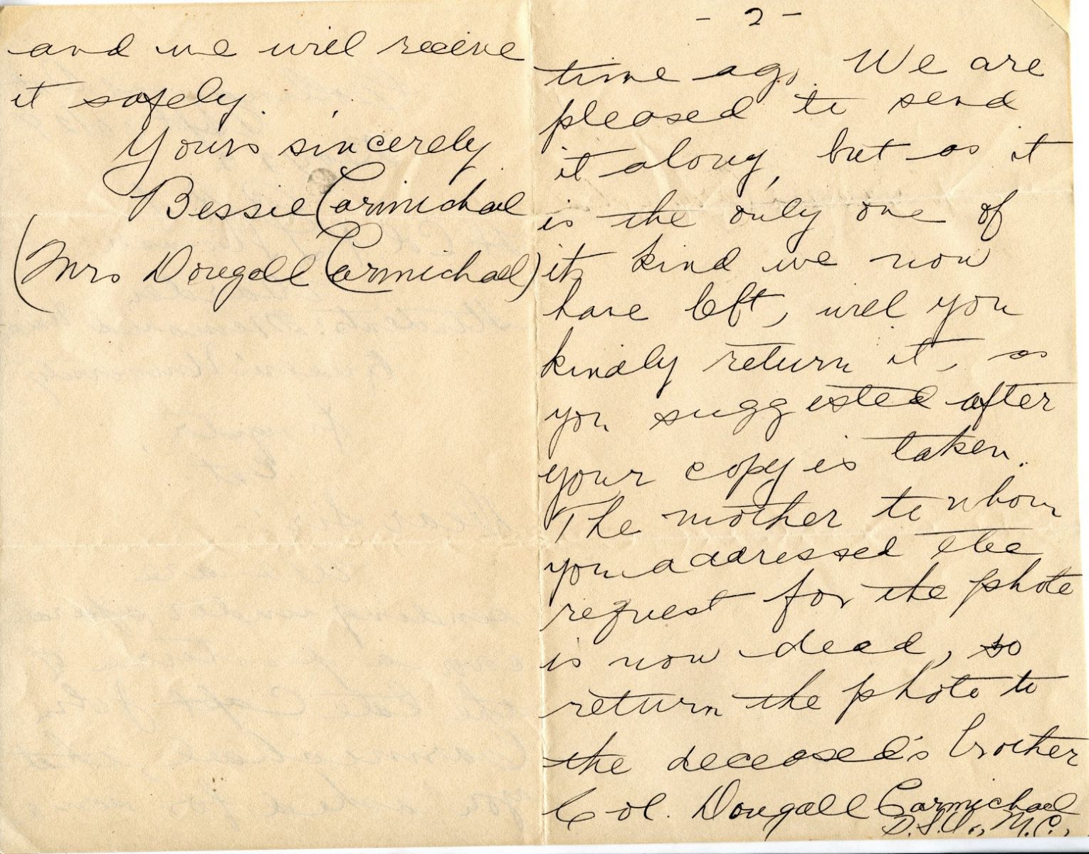 Letter from Bessie Carmichael to Lt. Col. K.L. Stevenson, 10th September 1929, Page 2