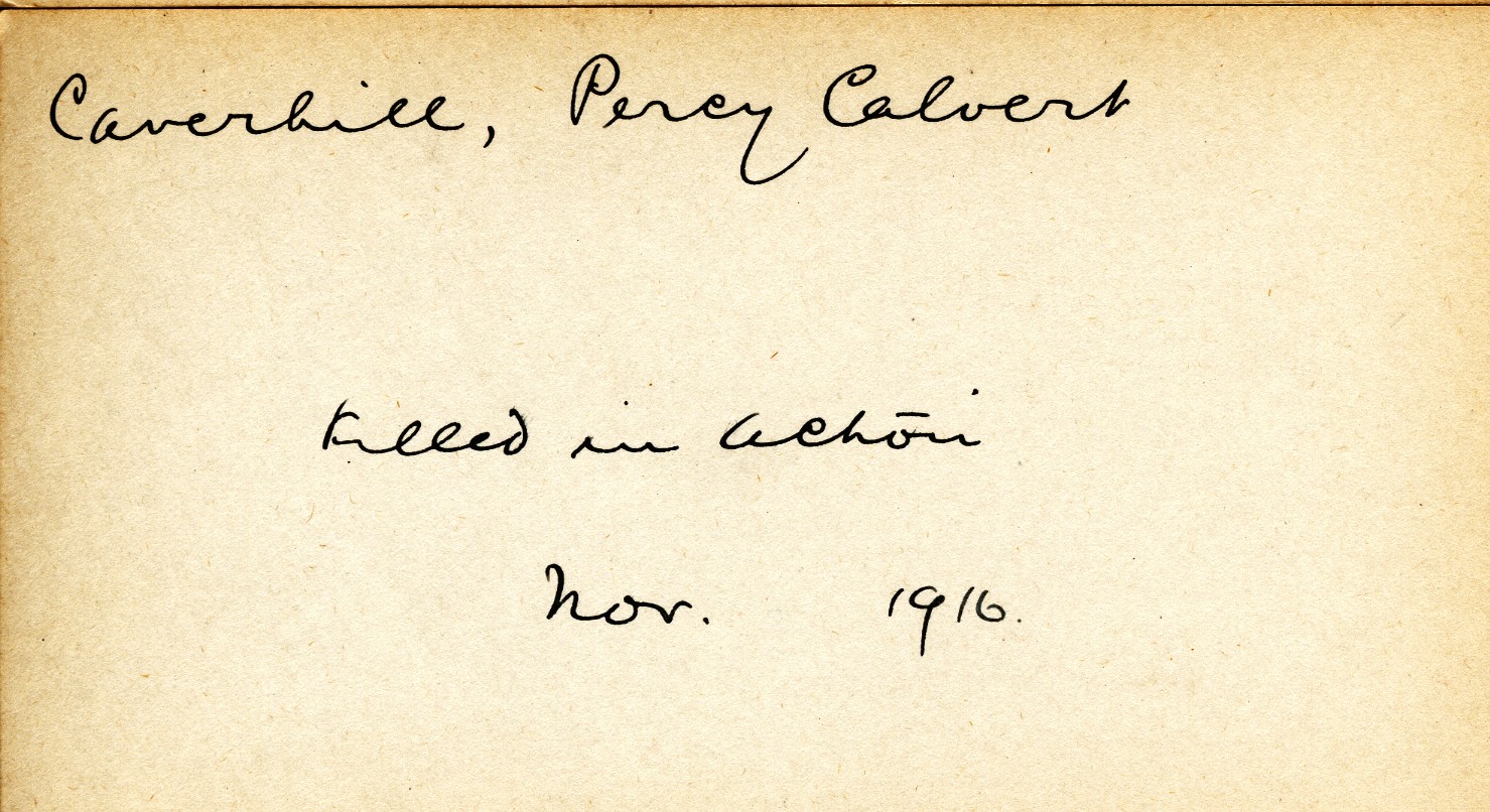 Card Describing Cause of Death of Caverhill, November 1916