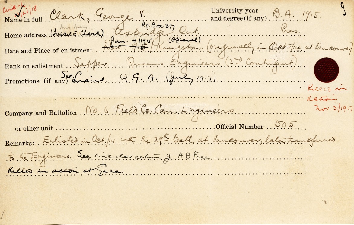 Military record of George V. Clark