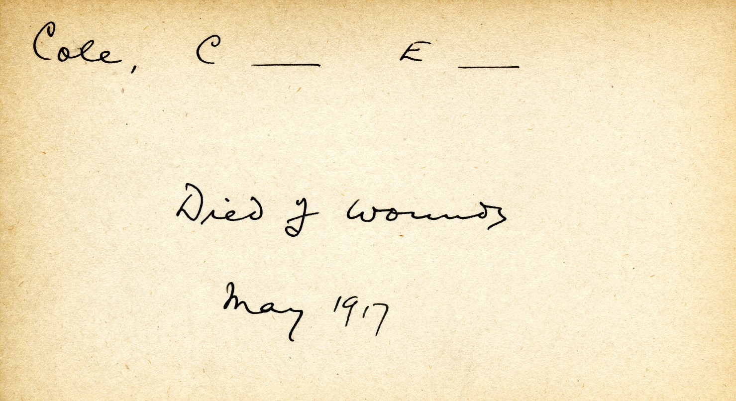 Card Describing Cause of Death of Cole, May 1917