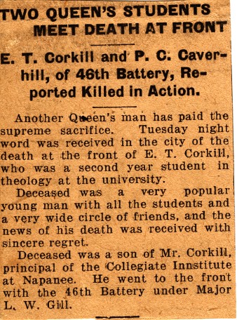 News Clipping Reporting Death of Corkill