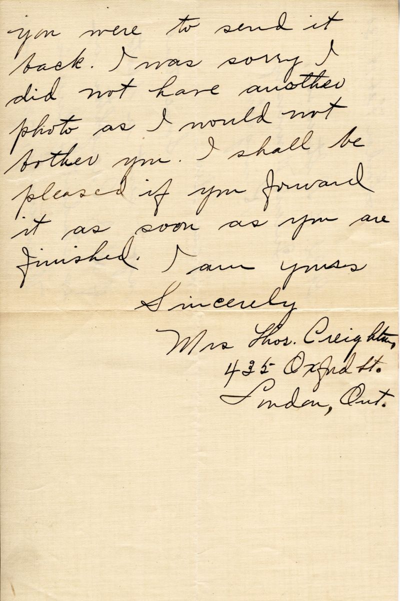 Letter from Mrs. L.W. Creighton to Lt. Col. K.L. Stevenson, 12th February 1930, Page 2
