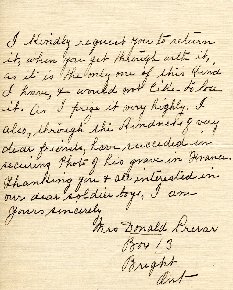 Letter from Mrs. Donald Crerar to Lt. Col. K.L. Stevenson, 17th September 1929, Page 2
