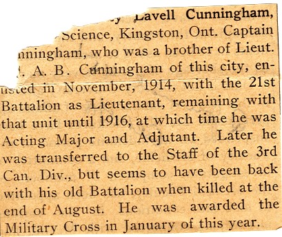 Newspaper Article on Cunningham's Military Life