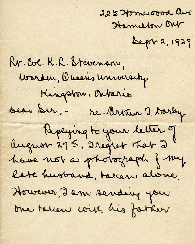 Letter from Mrs. Marilla G. Darby to Lt. Col. K.L. Stevenson, 2nd September 1929, Page 1
