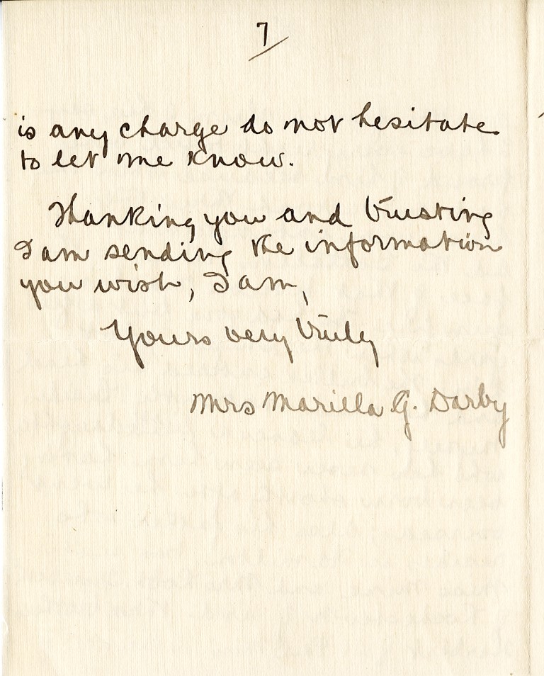 Letter from Mrs. Marilla G. Darby to Mr. G.J. Mackay, 20th January 1919, Page 7