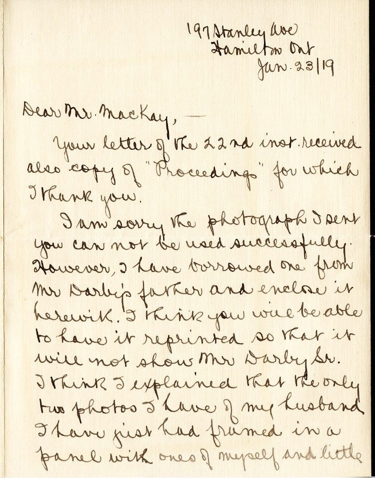 Letter from Mrs. Marilla G. Darby to Mr. Mackay, 23rd January 1919, Page 1