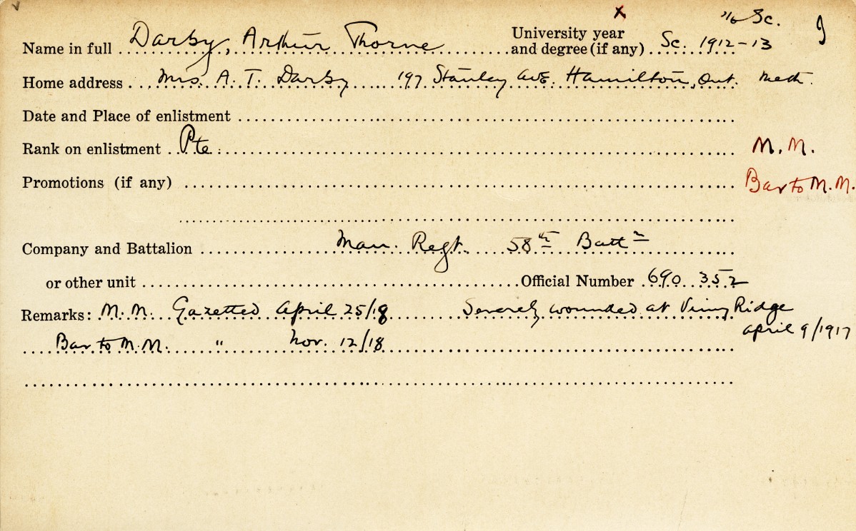 University Military Service Record of Darby