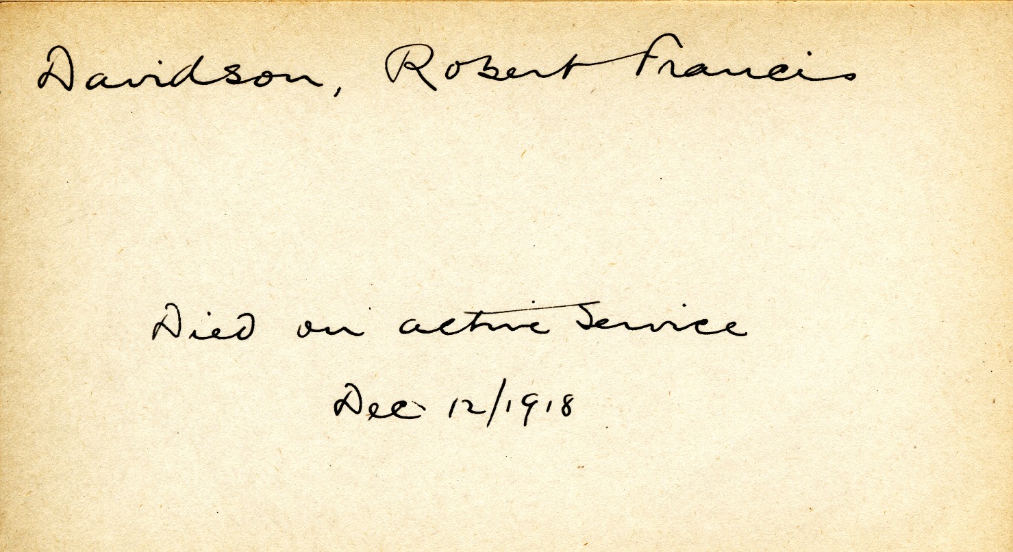 Card Describing Cause of Death of Davidson, 12th December 1918
