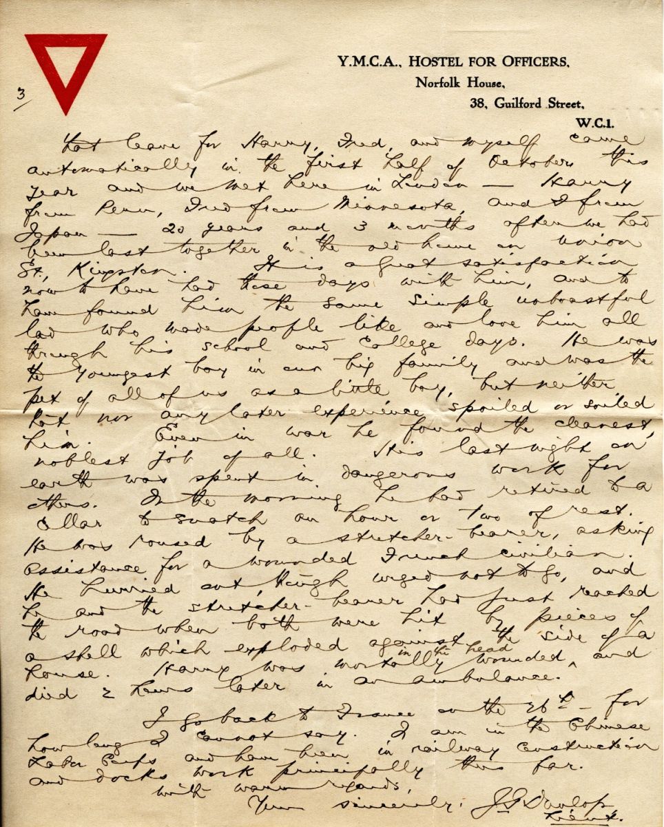 Letter from J.G. Dunlop to G.V. Chown, 21st November 1918, Page 3