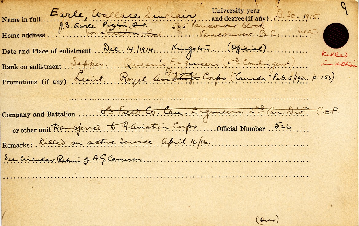 University Military Service Record of Earle