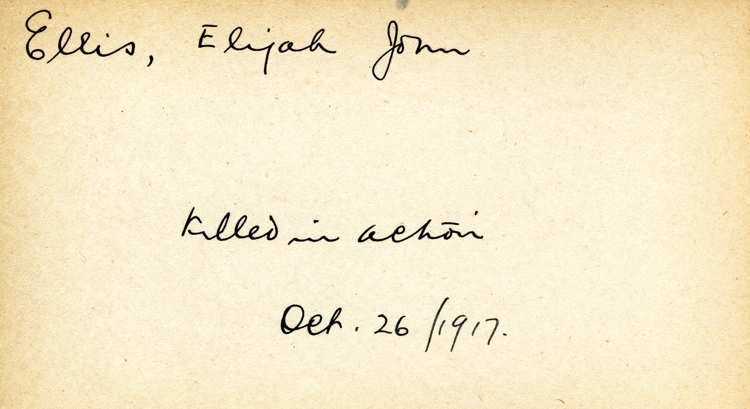 Card Describing Cause of Death of Ellis, 26th October 1917
