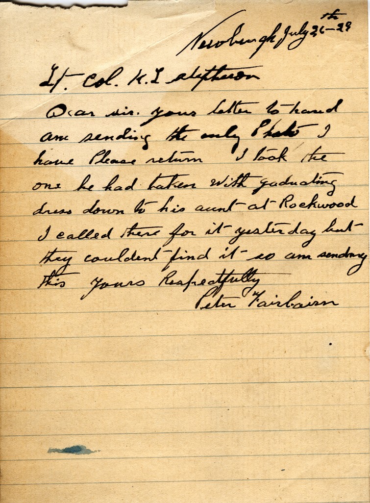 Letter from Peter Fairbairn to Lt. Col. K.L. Stevenson, 26th July 1929