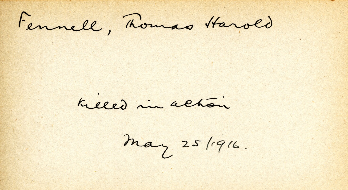 Card Describing Cause of Death of Fennell