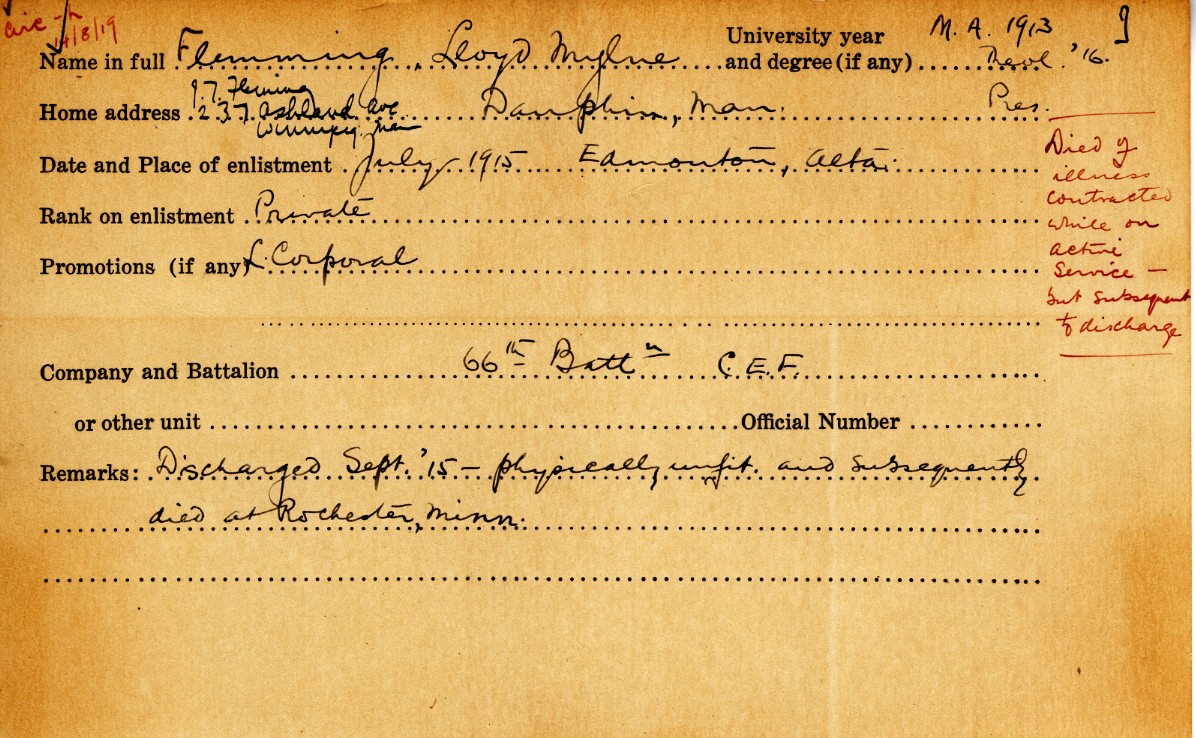 University Military Service Record of Flemming
