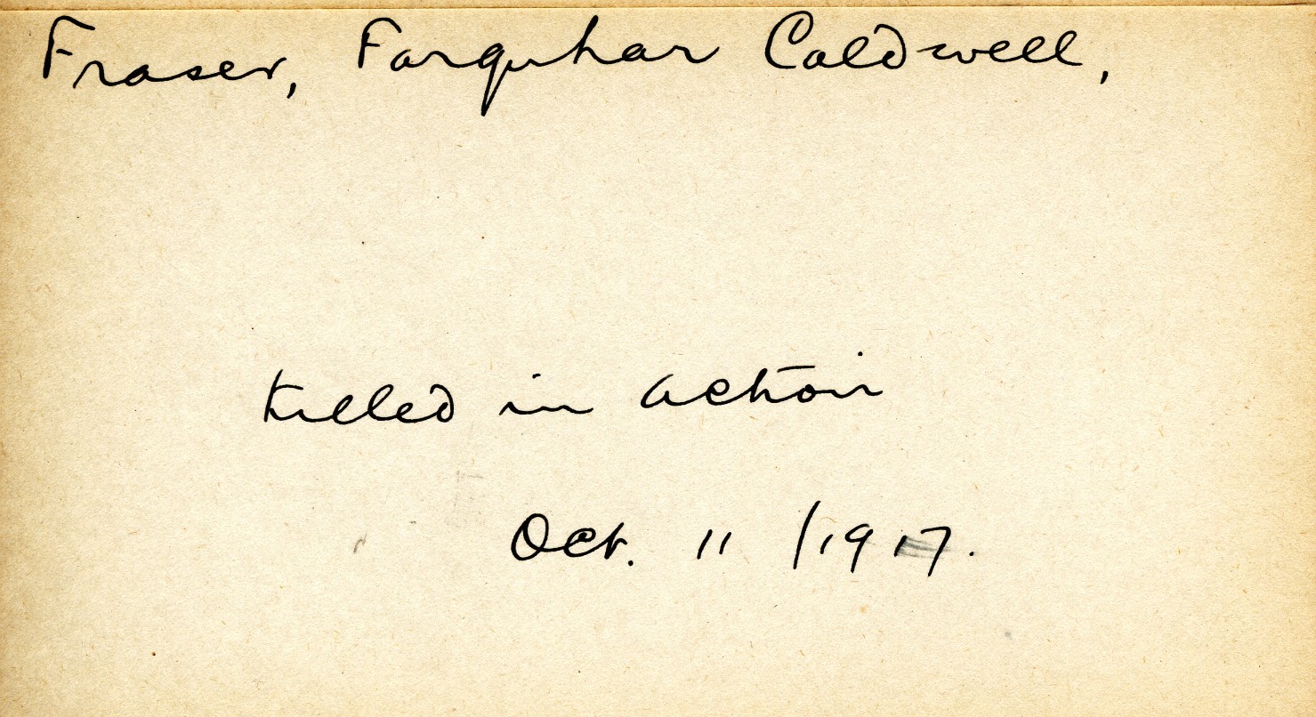Card Describing Cause of Death of Fraser, 11th October 1917