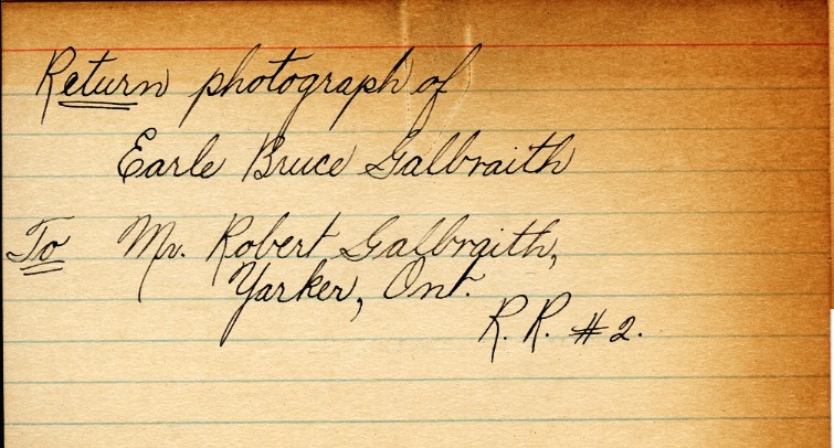 Photograph Return Address Card of Galbraith