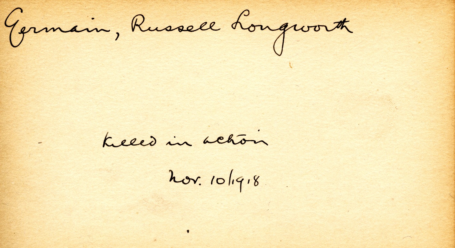 Card Describing Cause of Death of Germain, 10th November 1918