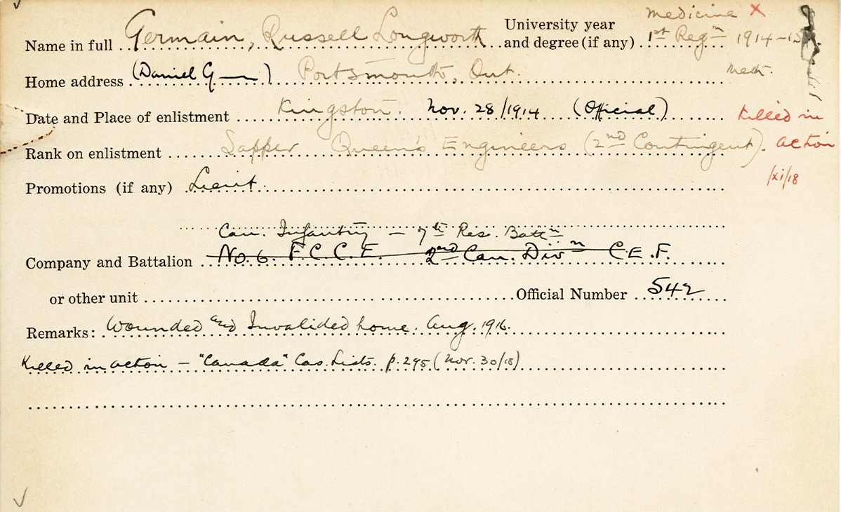 University Military Service Record of Germain