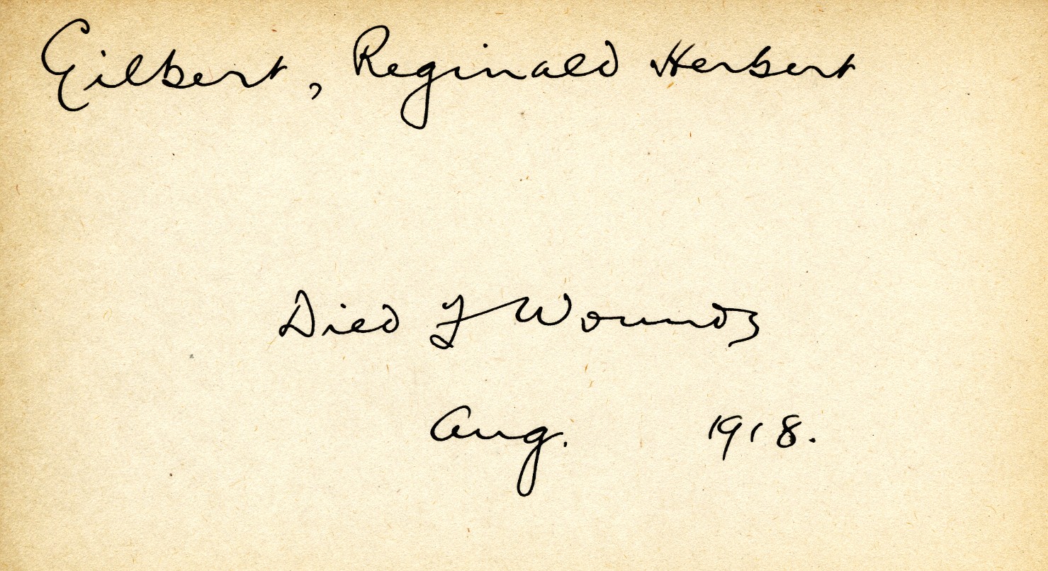 Card Describing Cause of Death of Gilbert, August 1918
