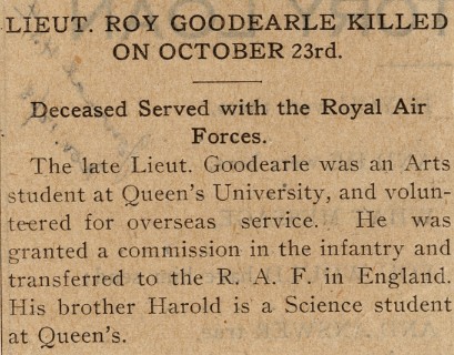 News Clipping Reporting Death of Goodearle